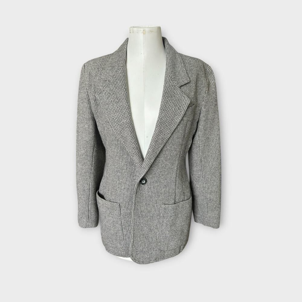 Vintage Liz Wear Gray Herringbone Wool Mohair Blazer Women’s Size 6 Tailored